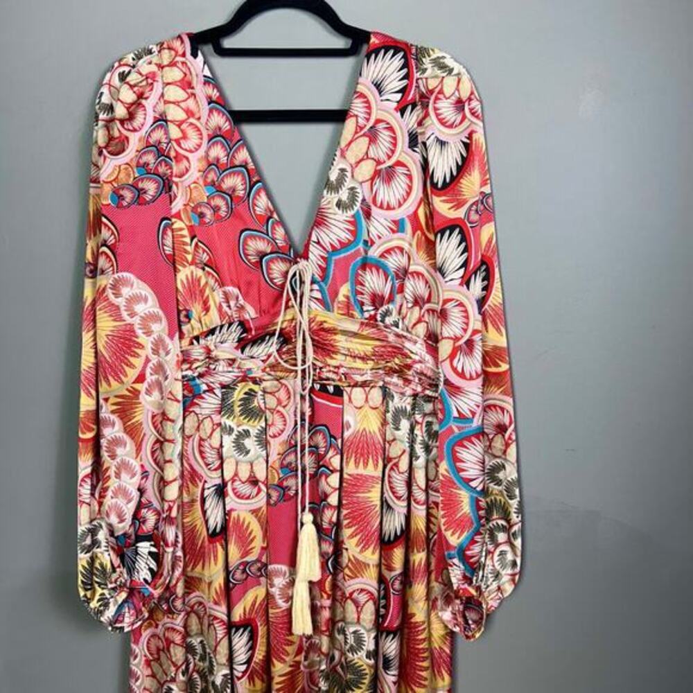 Anthropologie Traffic People dress XL maxi floral colorful romantic puff sleeve